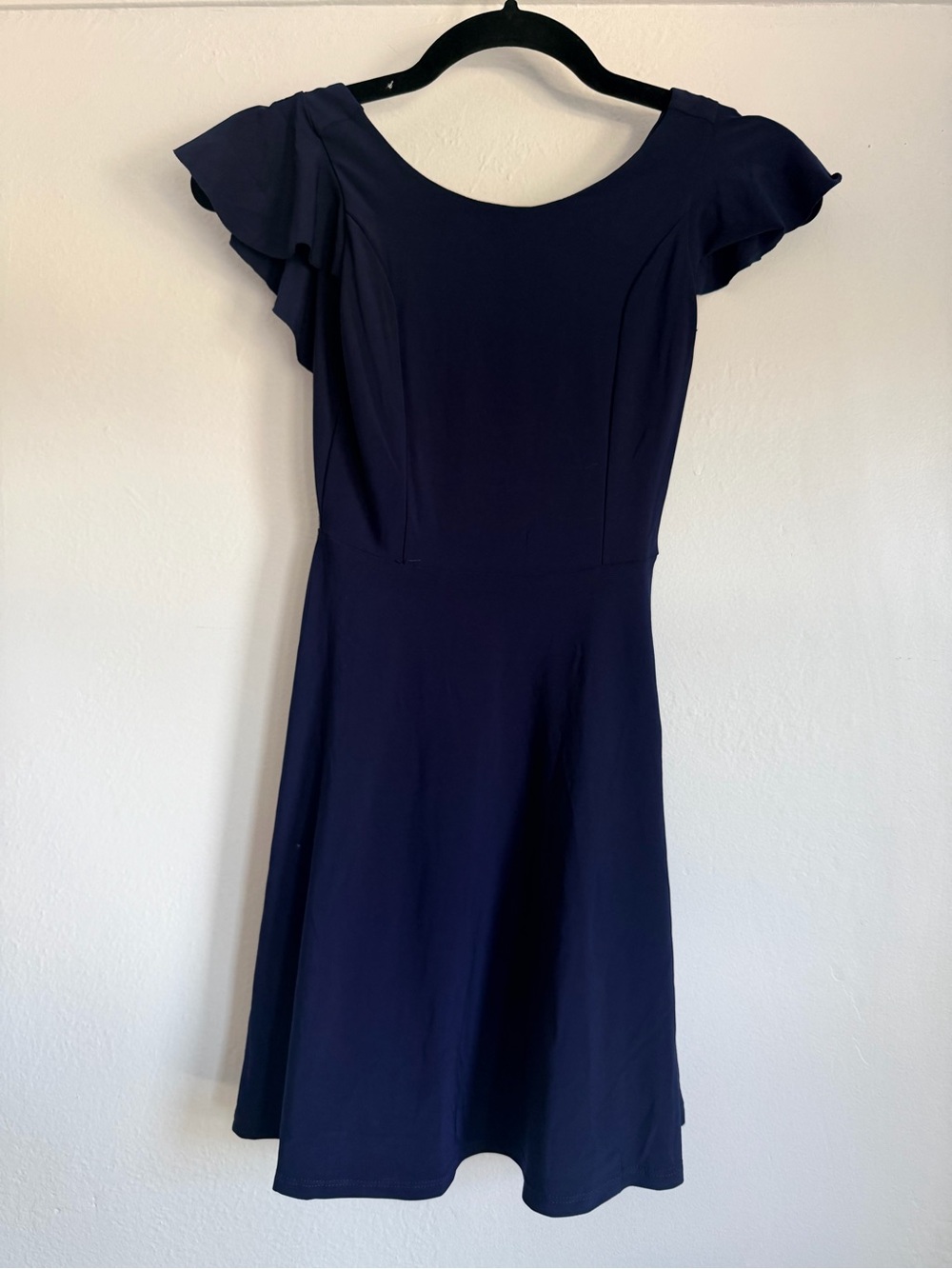 Un Deux Trois Navy Ruffled-Sleeve Fit & Flare Dress